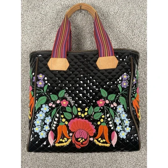 Consuela La Reina Classic Tote with Floral Embroidery and Multicolor Straps - Picture 1 of 16